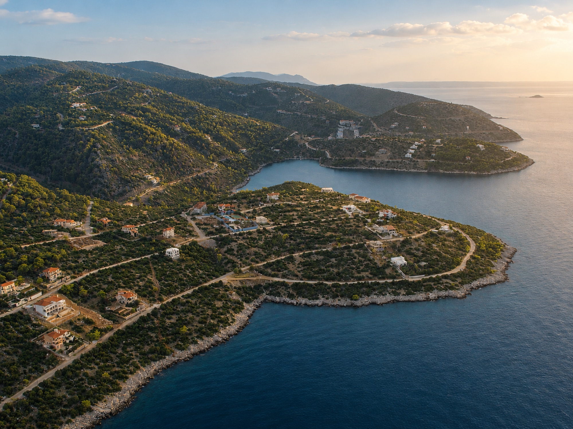 Ground-level view of the clear-water coastline near Solygia