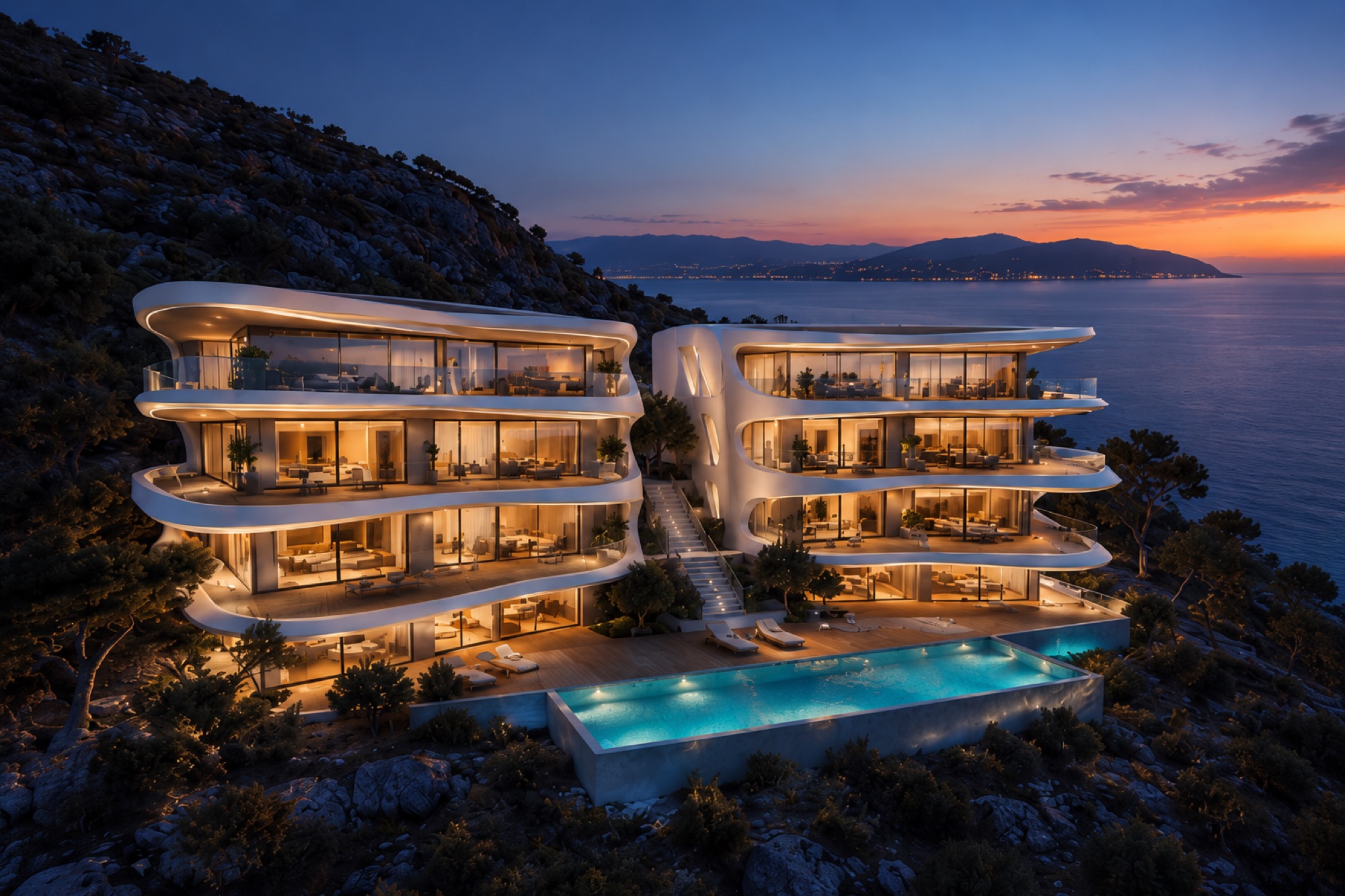 Concept render, option 2, evening view, for lots 10-2 and 10-3