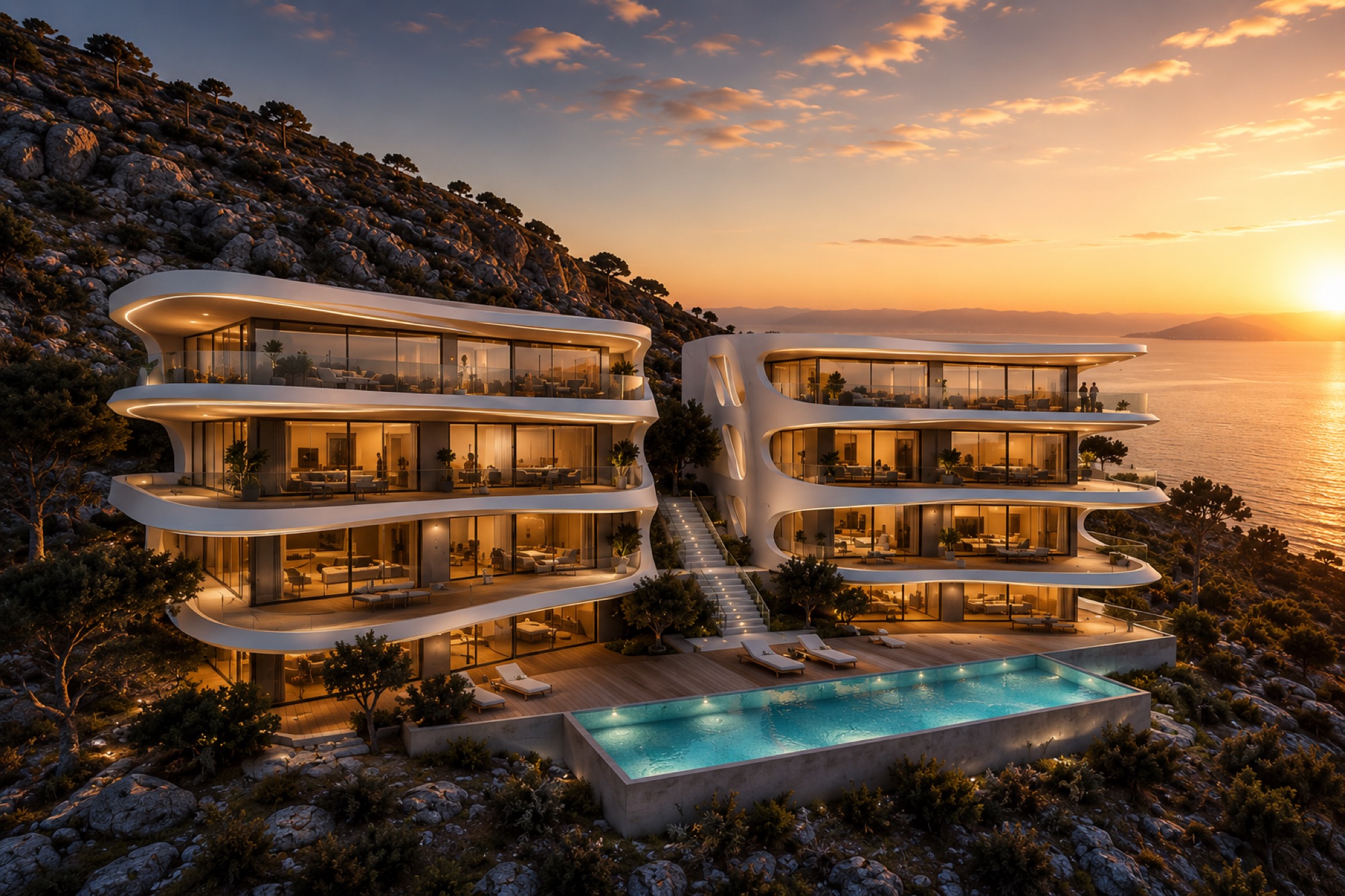 Concept render, option 2, pool terrace, for lots 10-2 and 10-3