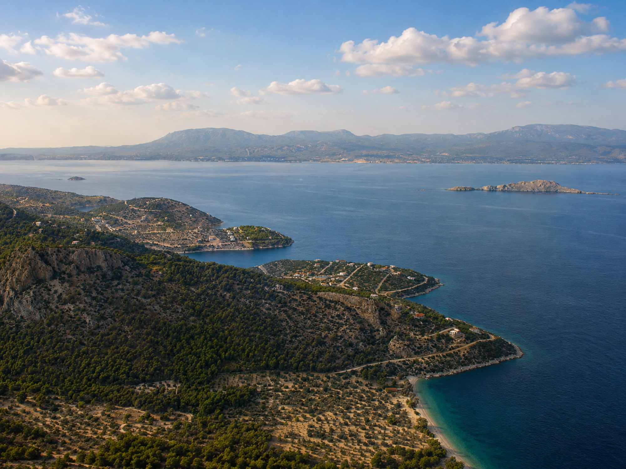 Aerial view of the Pefkali peninsula showing the site layout at Solygia